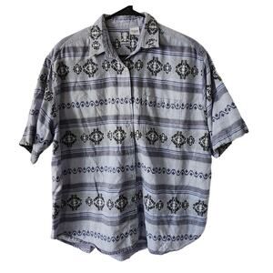 Vintage Y2K Futures 2XL India Embroidered Mens Button up Shirt Blue